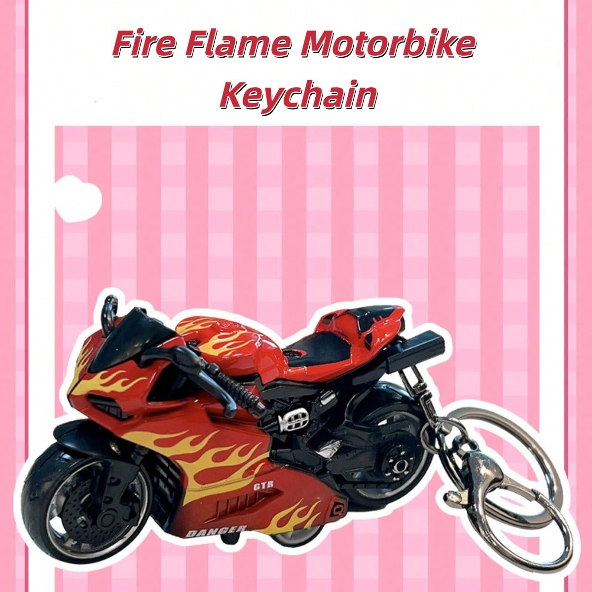 AD Alloy Flame Motorcycle Keychain, Spring-Back Inertia Motorcycle Model Pendant, Boys Realistic Motorcycle Toy Key Chain
