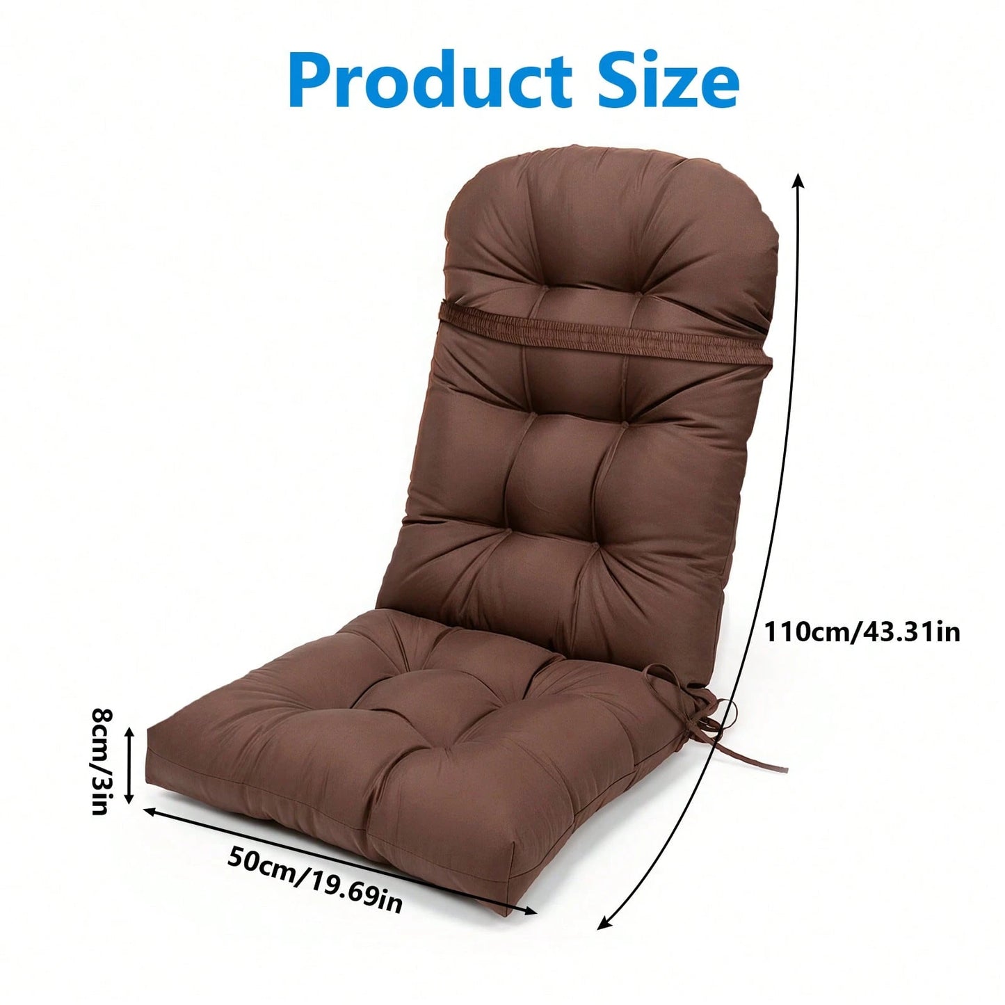 Adirondack Chair Cushion, 110x50x10cm Waterproof Tufted Patio Chair Pad With Elastic Straps, Dome-Shaped Colorfast Cushion For Indoor/Outdoor Use, High-Back Thickened Rocking Chair Seat Cushion For Pa