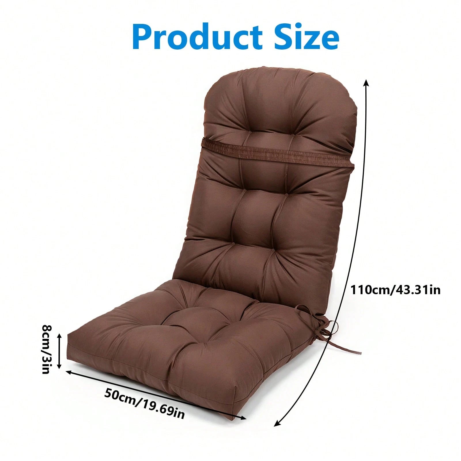 Adirondack Chair Cushion, 110x50x10cm Waterproof Tufted Patio Chair Pad With Elastic Straps, Dome-Shaped Colorfast Cushion For Indoor/Outdoor Use, High-Back Thickened Rocking Chair Seat Cushion For Pa