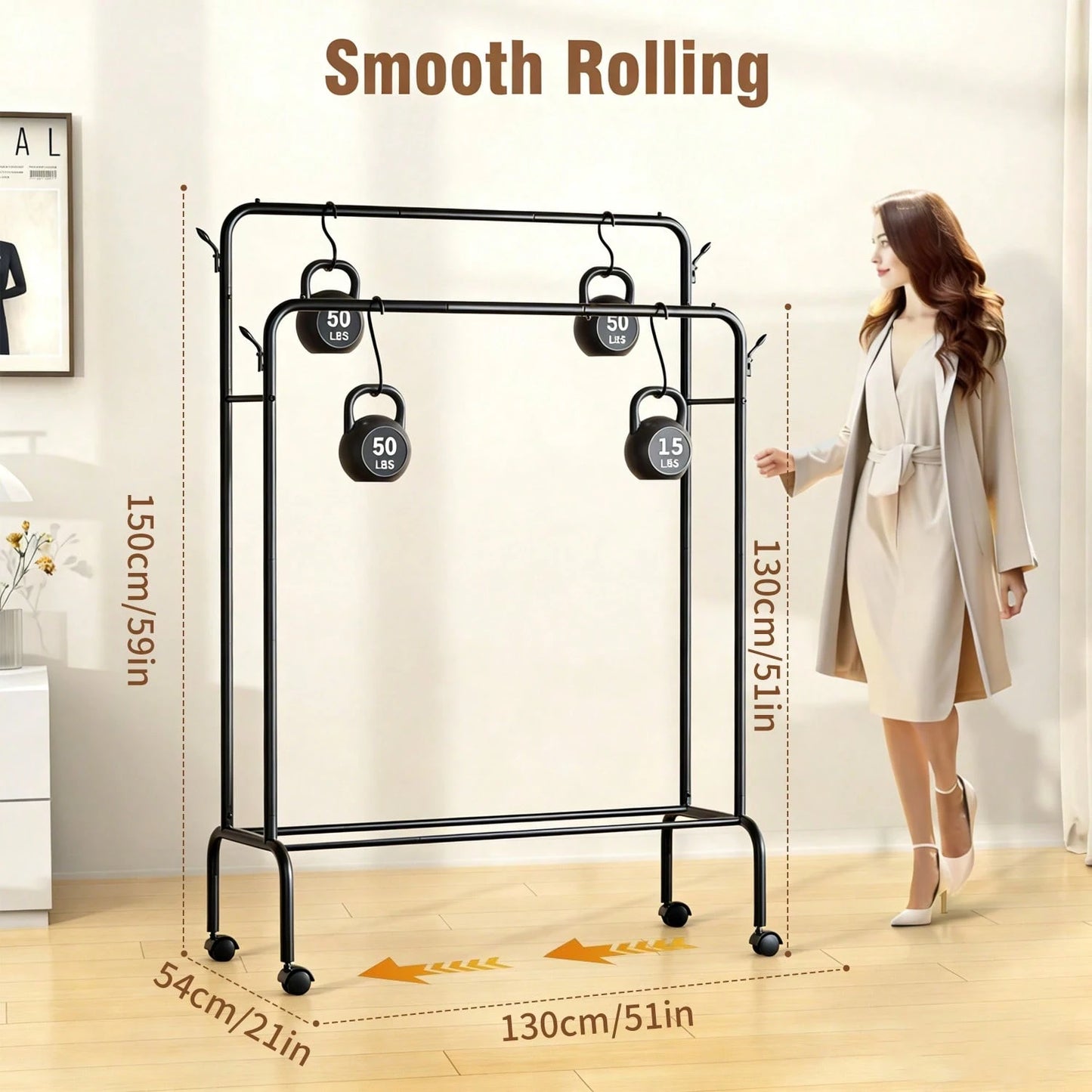 Adjustable Stainless Steel Clothes Rack- Space-Saving, Foldable Design With Dual Rods For Efficient Storage Of Clothes, Shoes, Hats & Accessories- Easy Assembly, Perfect For Bedroom, Dorm & Balcony