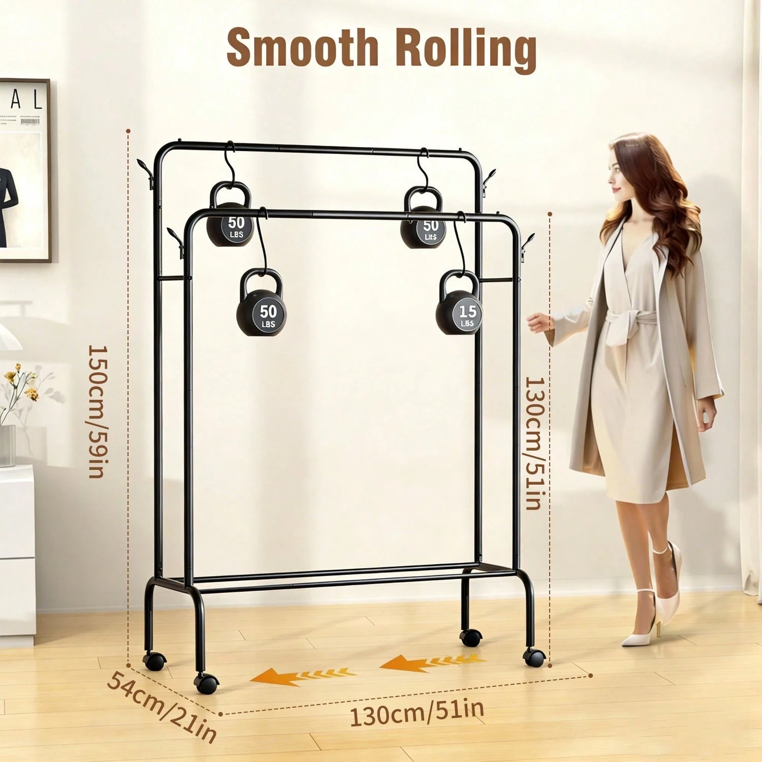 Adjustable Stainless Steel Clothes Rack- Space-Saving, Foldable Design With Dual Rods For Efficient Storage Of Clothes, Shoes, Hats & Accessories- Easy Assembly, Perfect For Bedroom, Dorm & Balcony