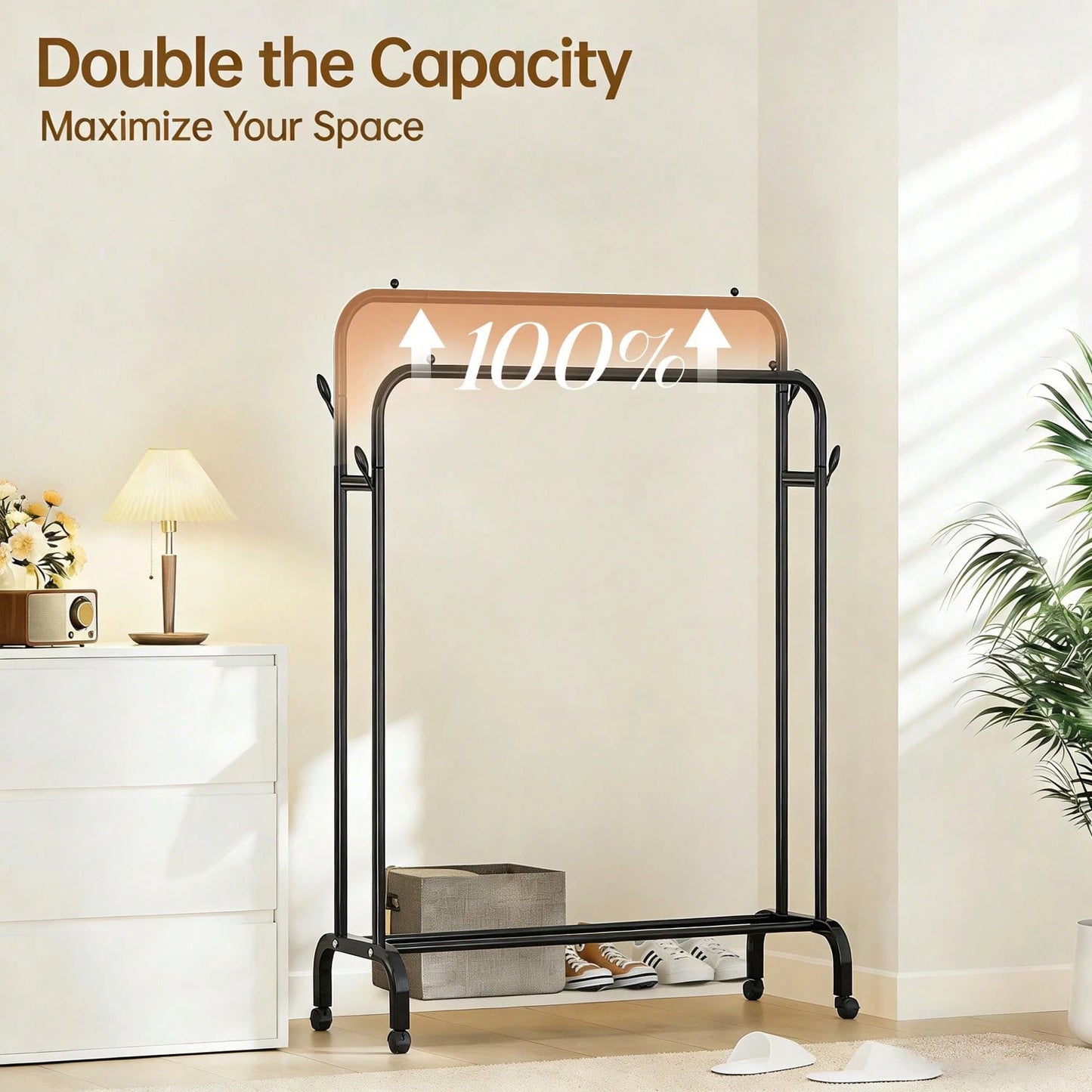 Adjustable Stainless Steel Clothes Rack- Space-Saving, Foldable Design With Dual Rods For Efficient Storage Of Clothes, Shoes, Hats & Accessories- Easy Assembly, Perfect For Bedroom, Dorm & Balcony