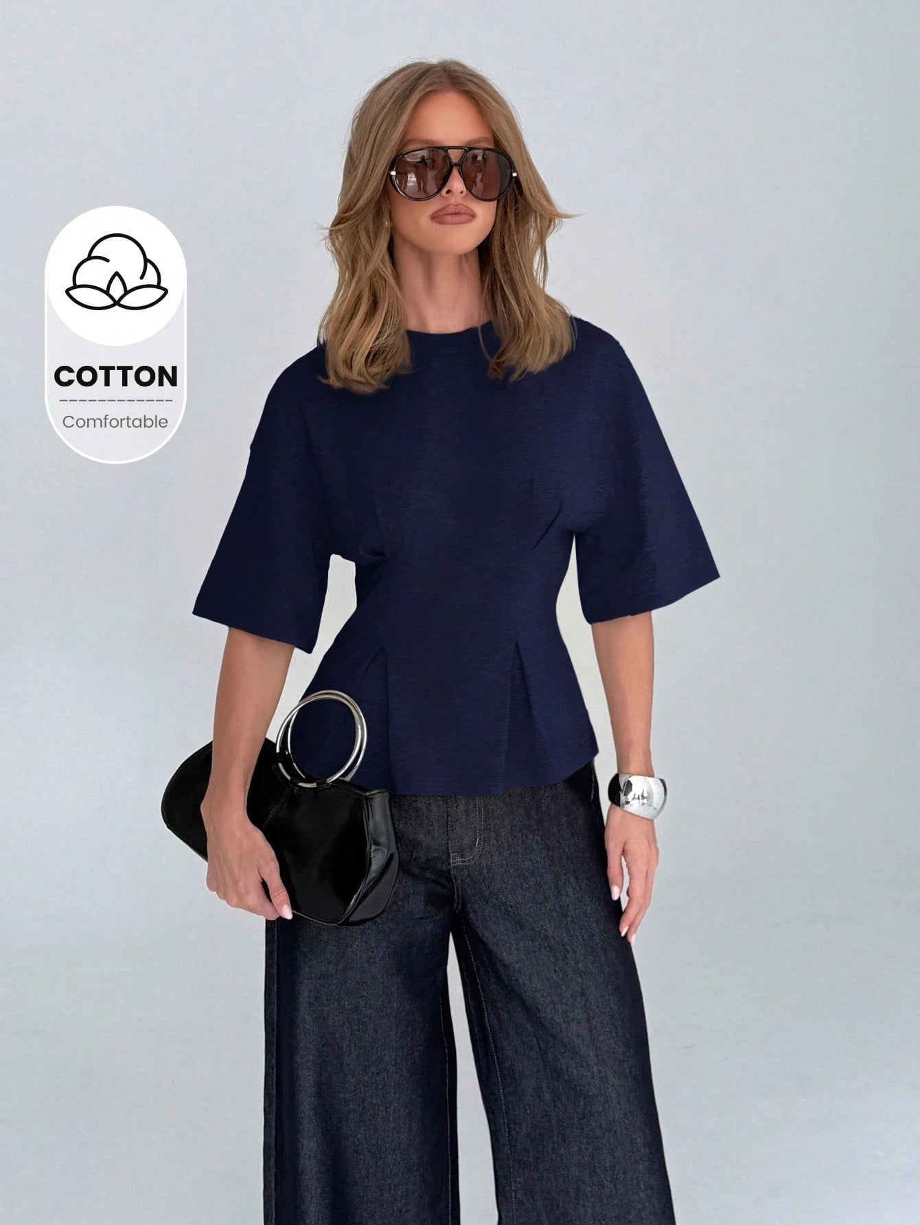 AiiRZ Peplum T Shirt With Cinched Waist And Flare Hem Design For Casual Office Wear