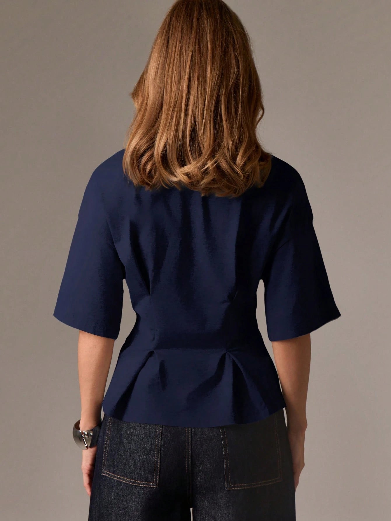 AiiRZ Peplum T Shirt With Cinched Waist And Flare Hem Design For Casual Office Wear