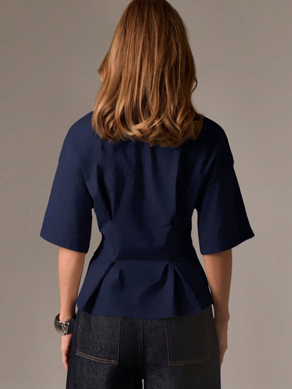 AiiRZ Peplum T Shirt With Cinched Waist And Flare Hem Design For Casual Office Wear