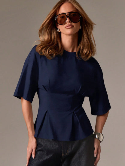 AiiRZ Peplum T Shirt With Cinched Waist And Flare Hem Design For Casual Office Wear
