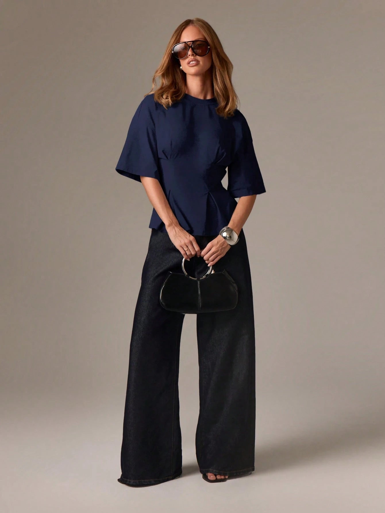 AiiRZ Peplum T Shirt With Cinched Waist And Flare Hem Design For Casual Office Wear