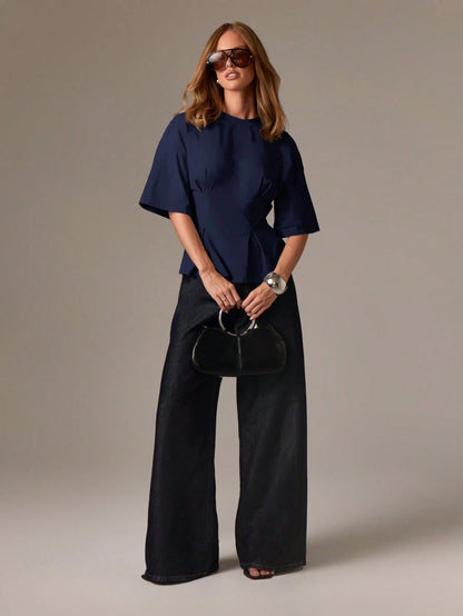 AiiRZ Peplum T Shirt With Cinched Waist And Flare Hem Design For Casual Office Wear
