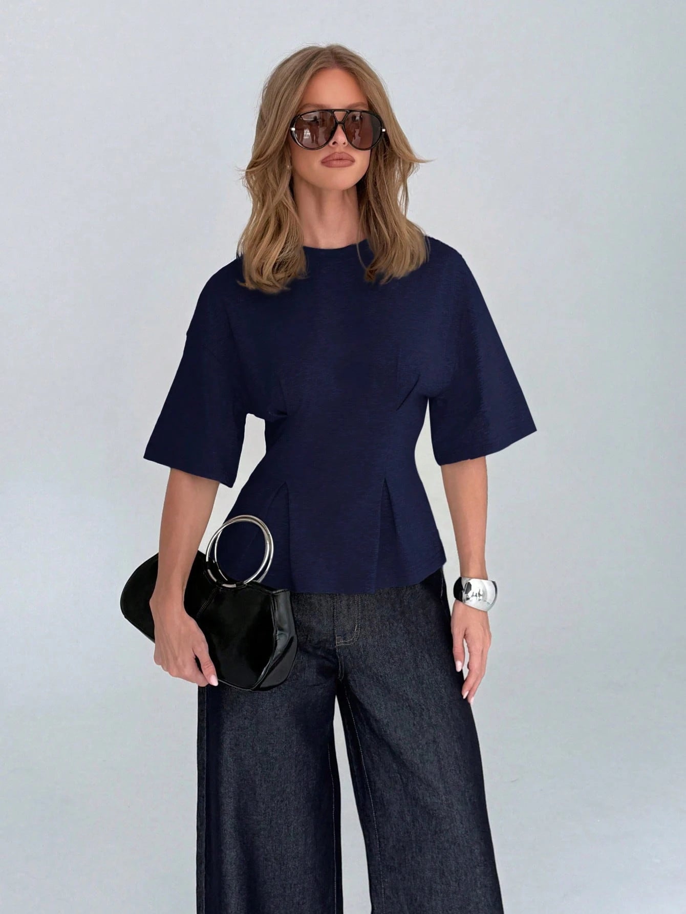 AiiRZ Peplum T Shirt With Cinched Waist And Flare Hem Design For Casual Office Wear
