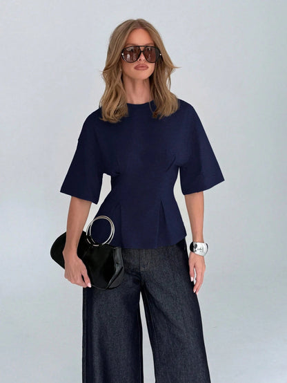 AiiRZ Peplum T Shirt With Cinched Waist And Flare Hem Design For Casual Office Wear