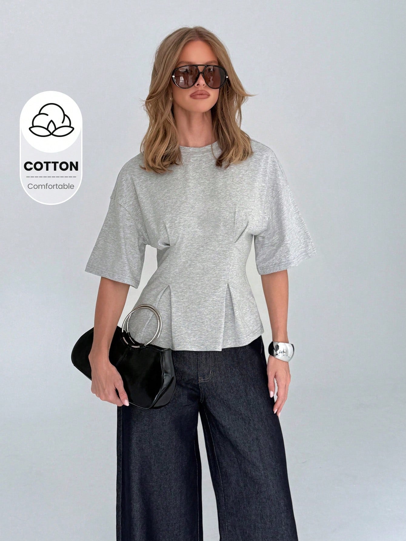 AiiRZ Peplum T Shirt With Cinched Waist And Flare Hem Design For Casual Office Wear