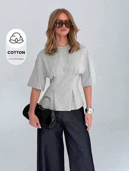 AiiRZ Peplum T Shirt With Cinched Waist And Flare Hem Design For Casual Office Wear