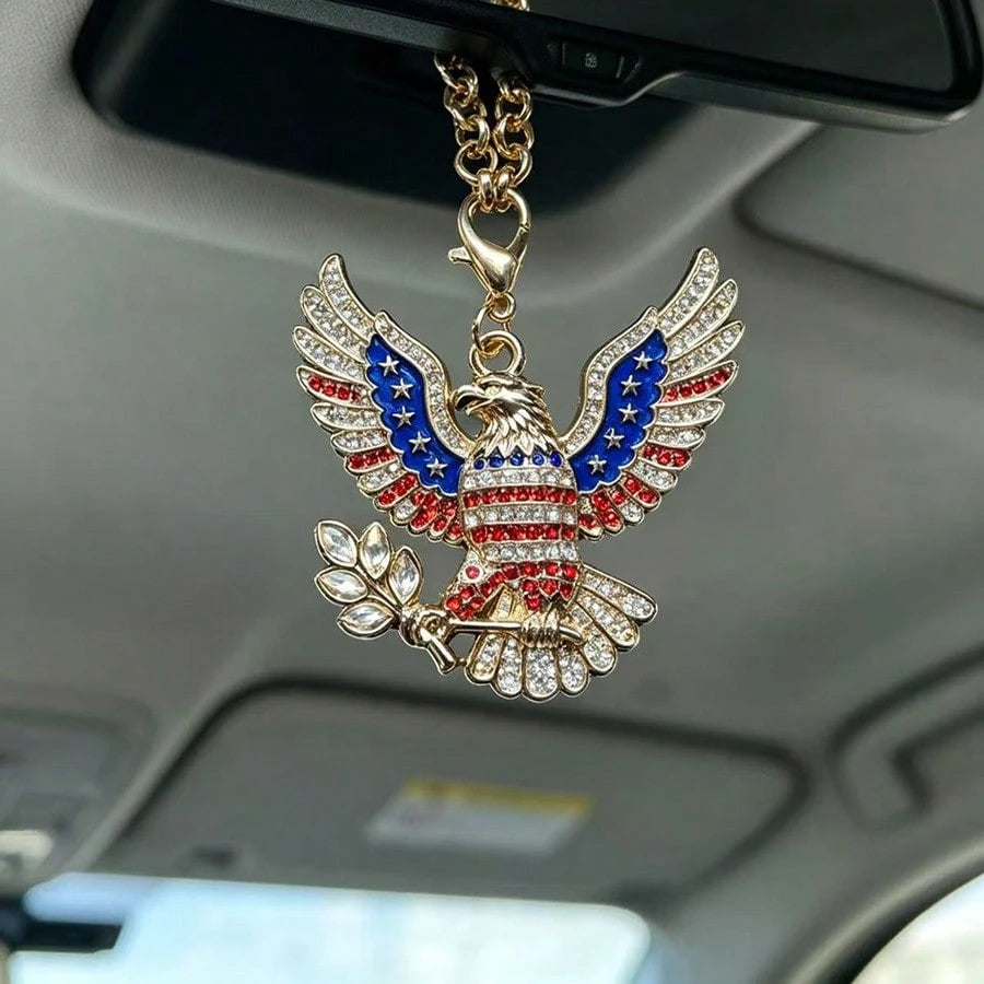 Alloy Rhinestone Eagle Car Hanging Ornament, Independence Day Car Interior Hanging Decoration, Suitable For Various Car Models. Can Be Used As A Gift