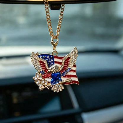 Alloy Rhinestone Eagle Car Hanging Ornament, Independence Day Car Interior Hanging Decoration, Suitable For Various Car Models. Can Be Used As A Gift