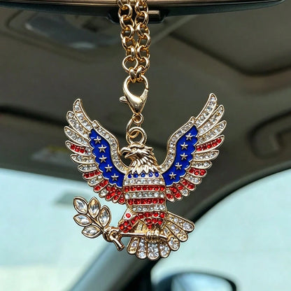 Alloy Rhinestone Eagle Car Hanging Ornament, Independence Day Car Interior Hanging Decoration, Suitable For Various Car Models. Can Be Used As A Gift