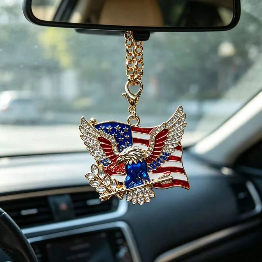 Alloy Rhinestone Eagle Car Hanging Ornament, Independence Day Car Interior Hanging Decoration, Suitable For Various Car Models. Can Be Used As A Gift
