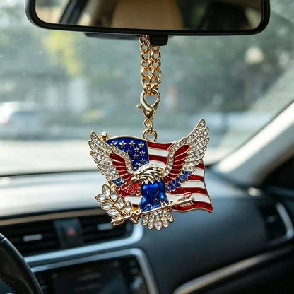 Alloy Rhinestone Eagle Car Hanging Ornament, Independence Day Car Interior Hanging Decoration, Suitable For Various Car Models. Can Be Used As A Gift