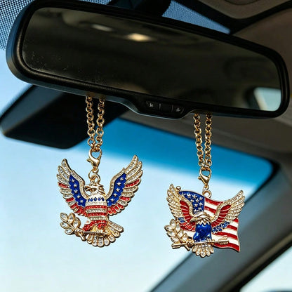 Alloy Rhinestone Eagle Car Hanging Ornament, Independence Day Car Interior Hanging Decoration, Suitable For Various Car Models. Can Be Used As A Gift