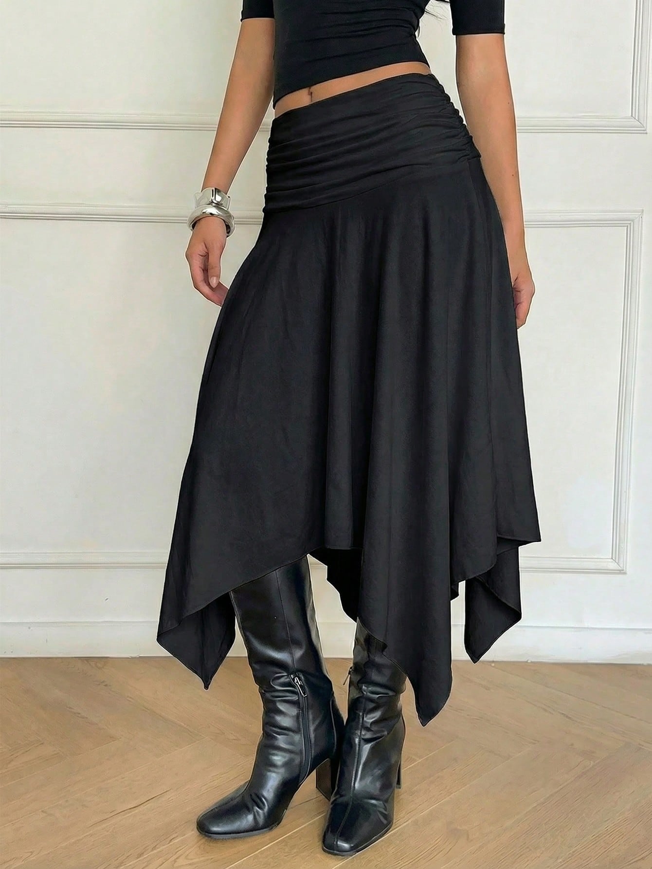 Aloruh 100% Cotton Women's Spring/Summer New Asymmetric Flared Midi Skirt, Retro Y2K