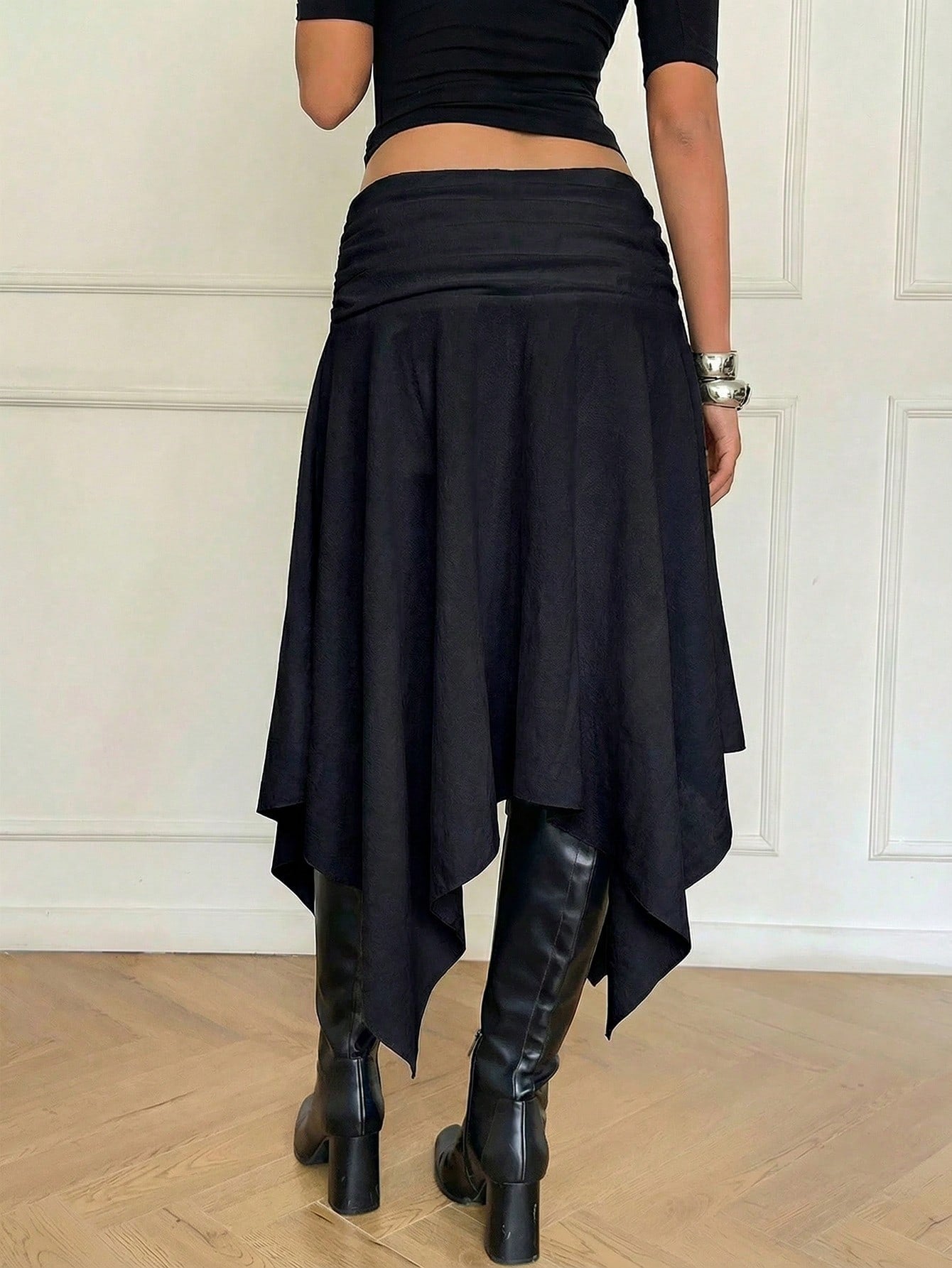 Aloruh 100% Cotton Women's Spring/Summer New Asymmetric Flared Midi Skirt, Retro Y2K