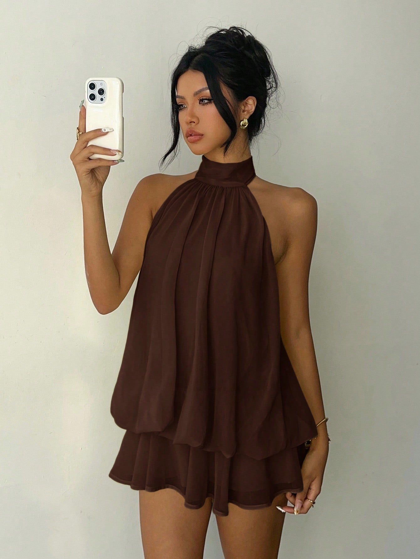 Aloruh Women's Elegant Brown Halter Tie Mini Dress,Elegant Dresses For Women,Party Dresses For Women,Dresses For Women Party