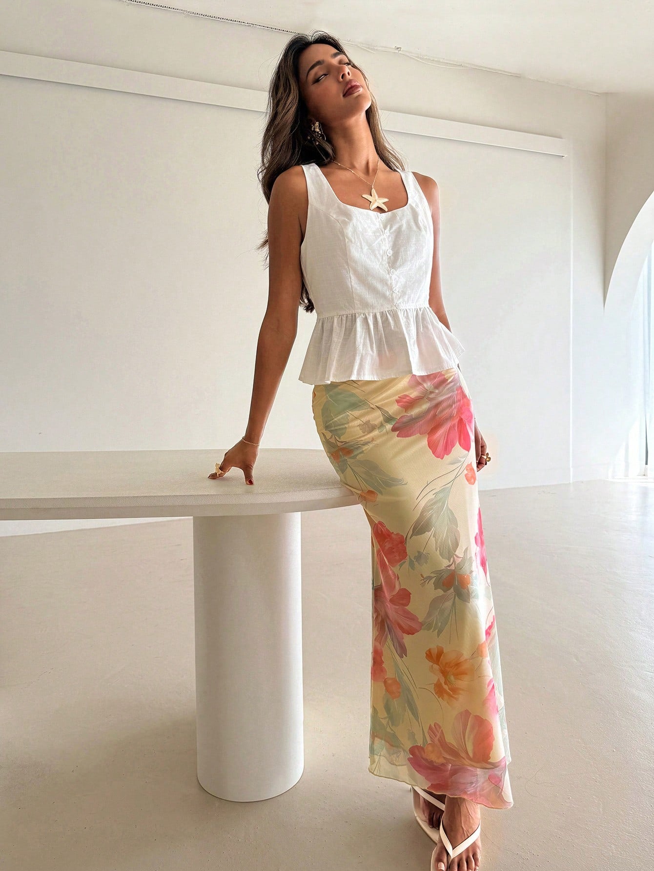 Aloruh Women's Floral Print Vacation Low Waist Skirt, Spring/Summer Beach Vacation Pastel Yellow