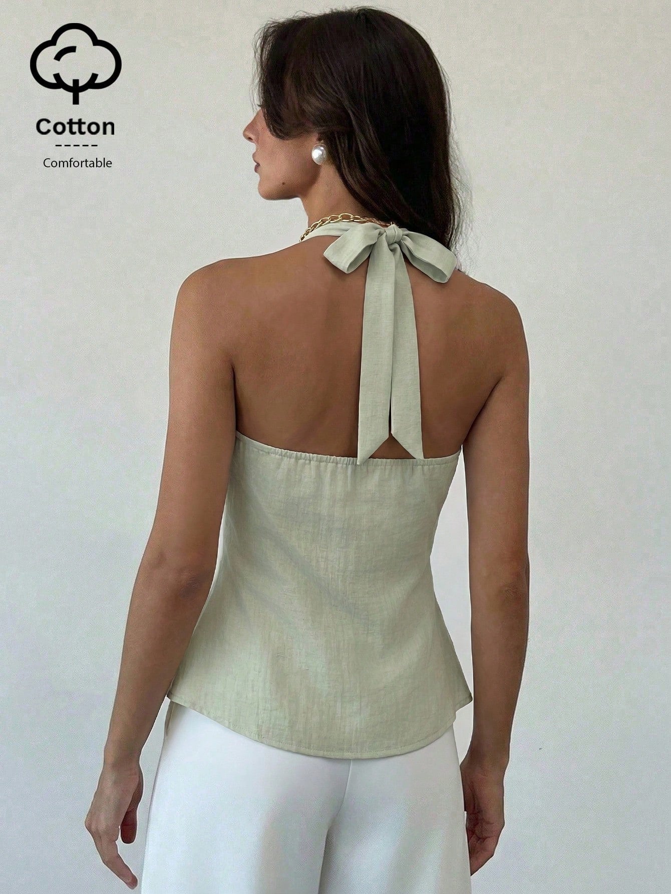 Aloruh Women's Linen Metal Decor Waist A-Line Shirt, Spring/Summer,Summer Top
