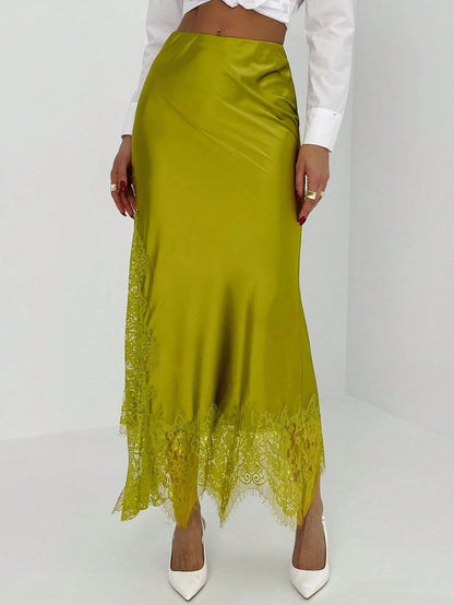 Aloruh Women's Summer Fashion Contrast Lace Fishtail Hem Skirt
