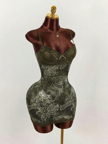 Amplova Lace Cup Detail Tropical Floral Mesh Bodycon Mini Dress,Bohemian Tropical Sexy Clothes Vacation Night Out Burnt Orange Summer