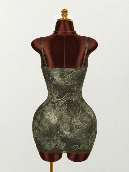 Amplova Lace Cup Detail Tropical Floral Mesh Bodycon Mini Dress,Bohemian Tropical Sexy Clothes Vacation Night Out Burnt Orange Summer