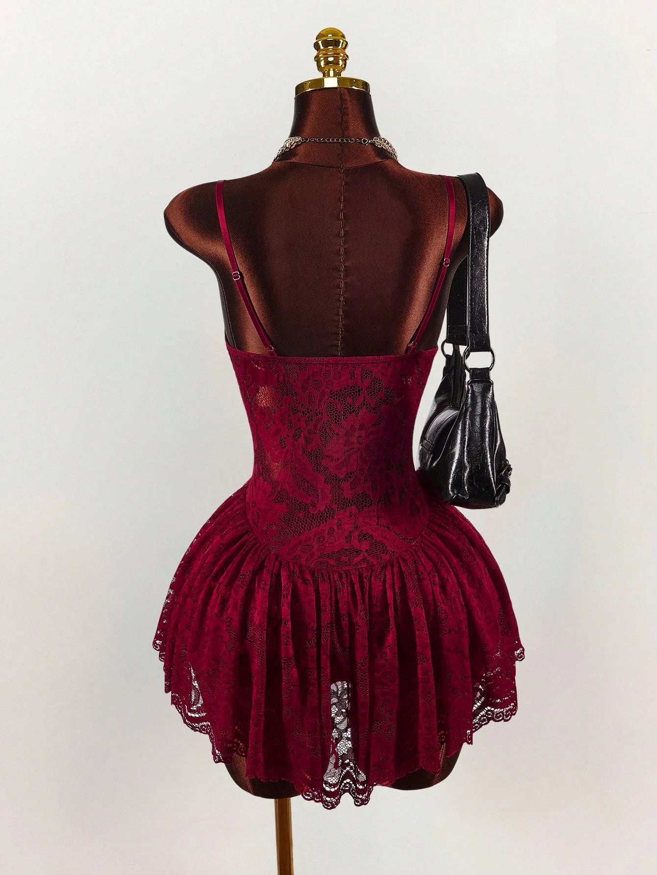 Amplova Women's Mini Slip Dress, Spaghetti Strap, Sexy & Avant-Garde Sheer, Suitable For Evening Parties Burgundy,Red Dress,Christmas Dress,New Year Dress