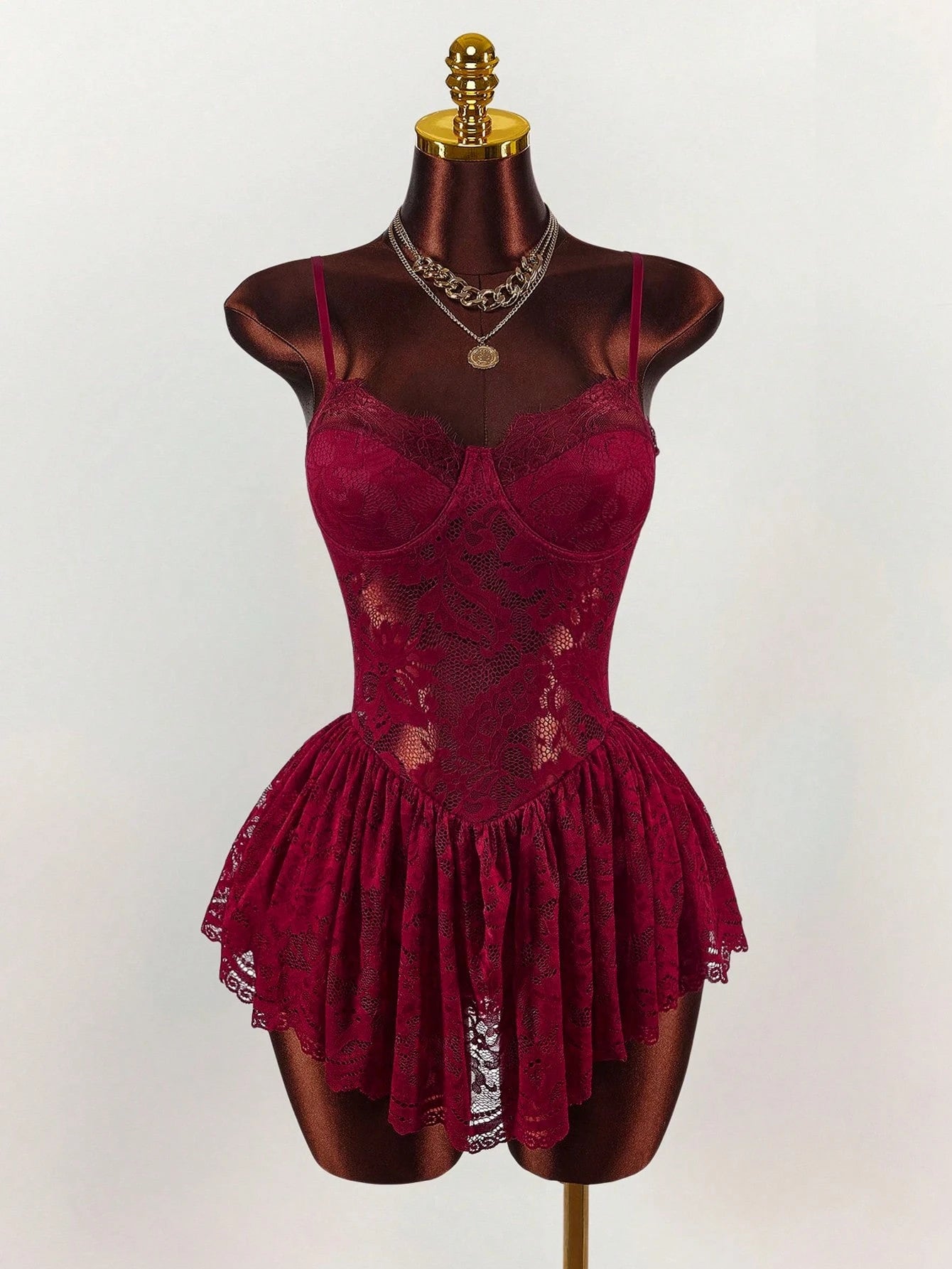 Amplova Women's Mini Slip Dress, Spaghetti Strap, Sexy & Avant-Garde Sheer, Suitable For Evening Parties Burgundy,Red Dress,Christmas Dress,New Year Dress