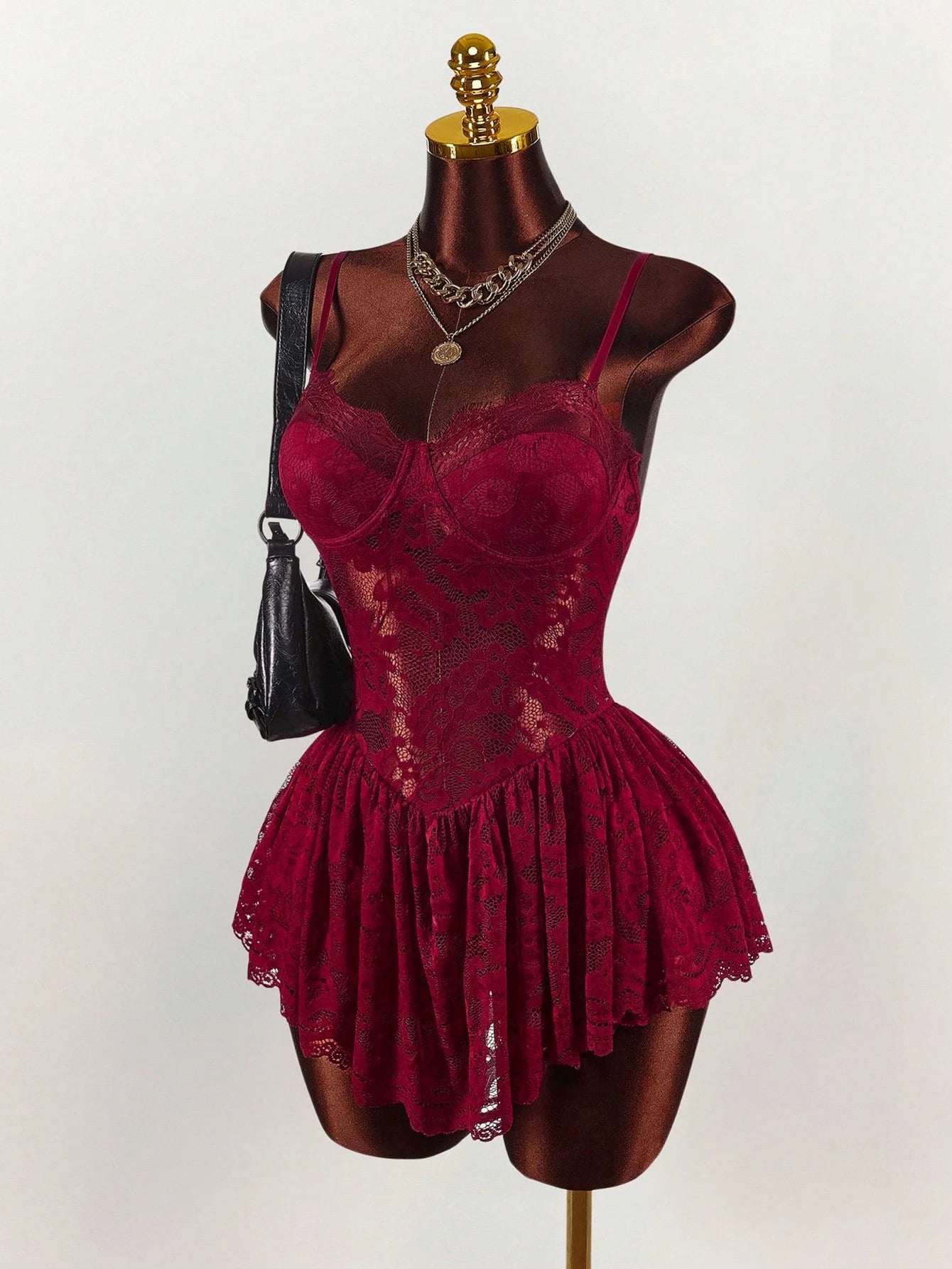 Amplova Women's Mini Slip Dress, Spaghetti Strap, Sexy & Avant-Garde Sheer, Suitable For Evening Parties Burgundy,Red Dress,Christmas Dress,New Year Dress