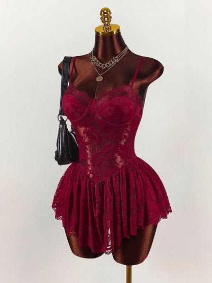 Amplova Women's Mini Slip Dress, Spaghetti Strap, Sexy & Avant-Garde Sheer, Suitable For Evening Parties Burgundy,Red Dress,Christmas Dress,New Year Dress