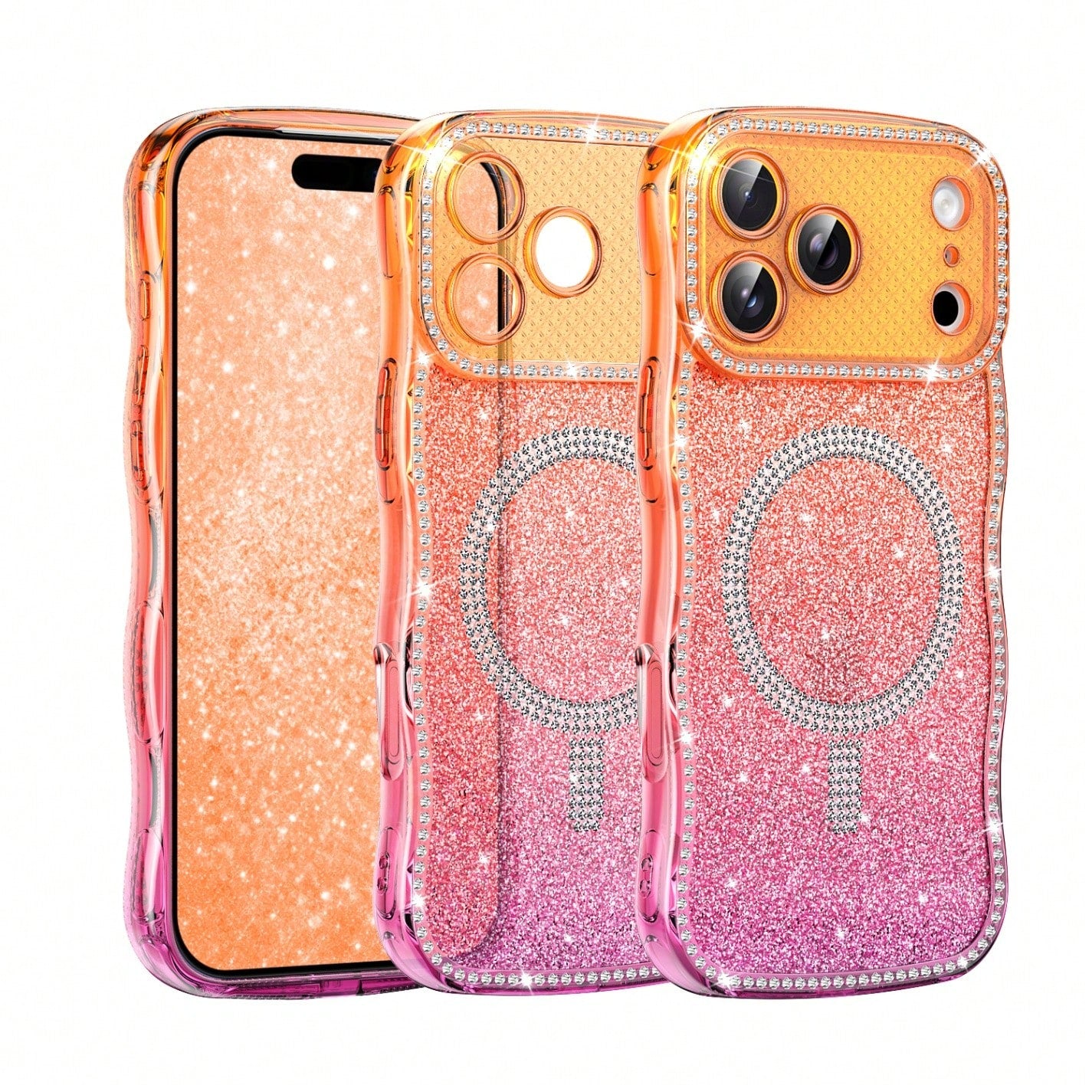 And Non-Yellowing.Wave Magnetic Star Diamond Case For Apple 17/16/15/14/13, 16Pro Dual-Color Starry Sky Anti-Shock Full-Coverage Soft TPU Case Versatile Gift For Women-Perfect For Moms, Best Friends