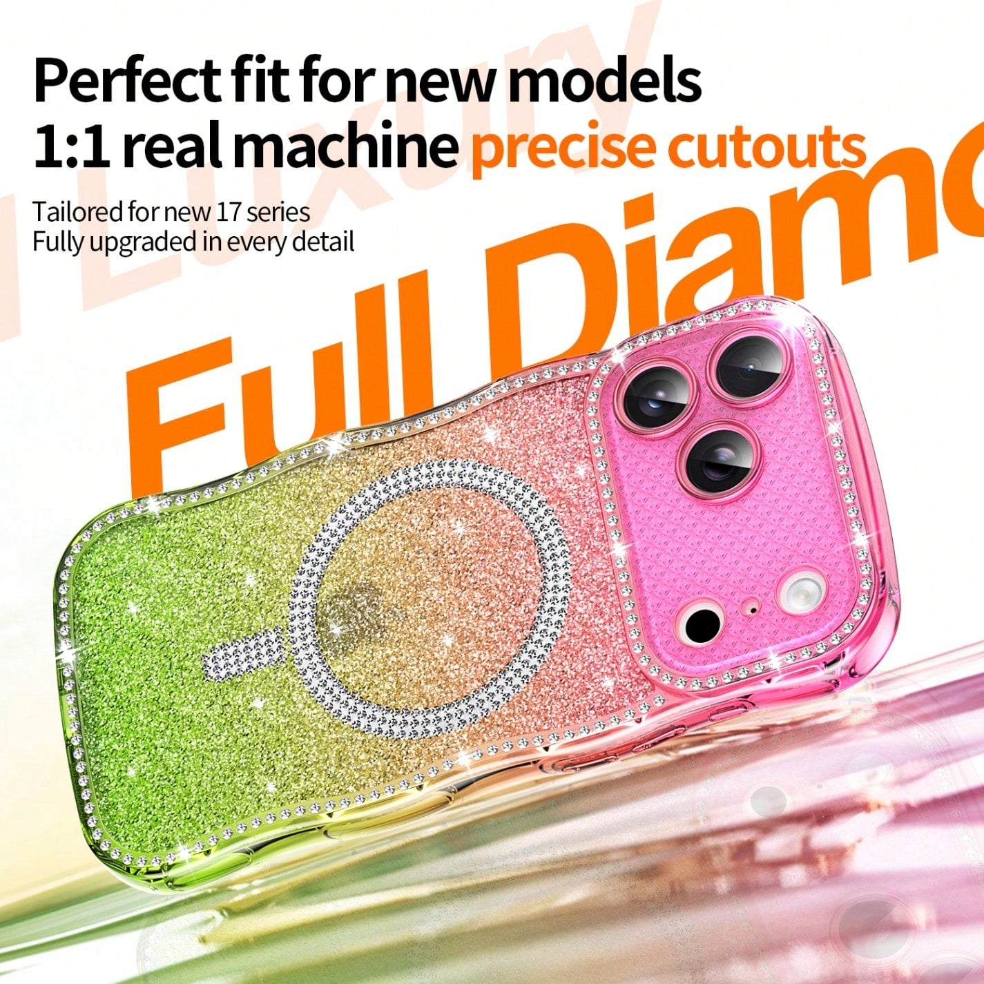 And Non-Yellowing.Wave Magnetic Star Diamond Case For Apple 17/16/15/14/13, 16Pro Dual-Color Starry Sky Anti-Shock Full-Coverage Soft TPU Case Versatile Gift For Women-Perfect For Moms, Best Friends