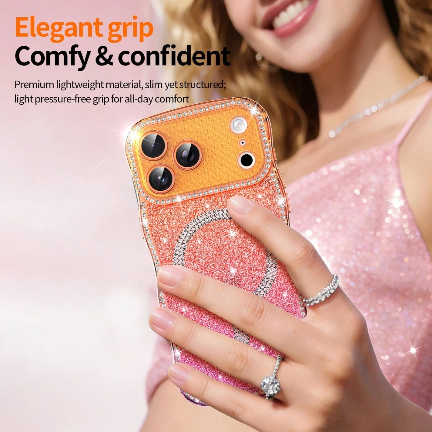 And Non-Yellowing.Wave Magnetic Star Diamond Case For Apple 17/16/15/14/13, 16Pro Dual-Color Starry Sky Anti-Shock Full-Coverage Soft TPU Case Versatile Gift For Women-Perfect For Moms, Best Friends