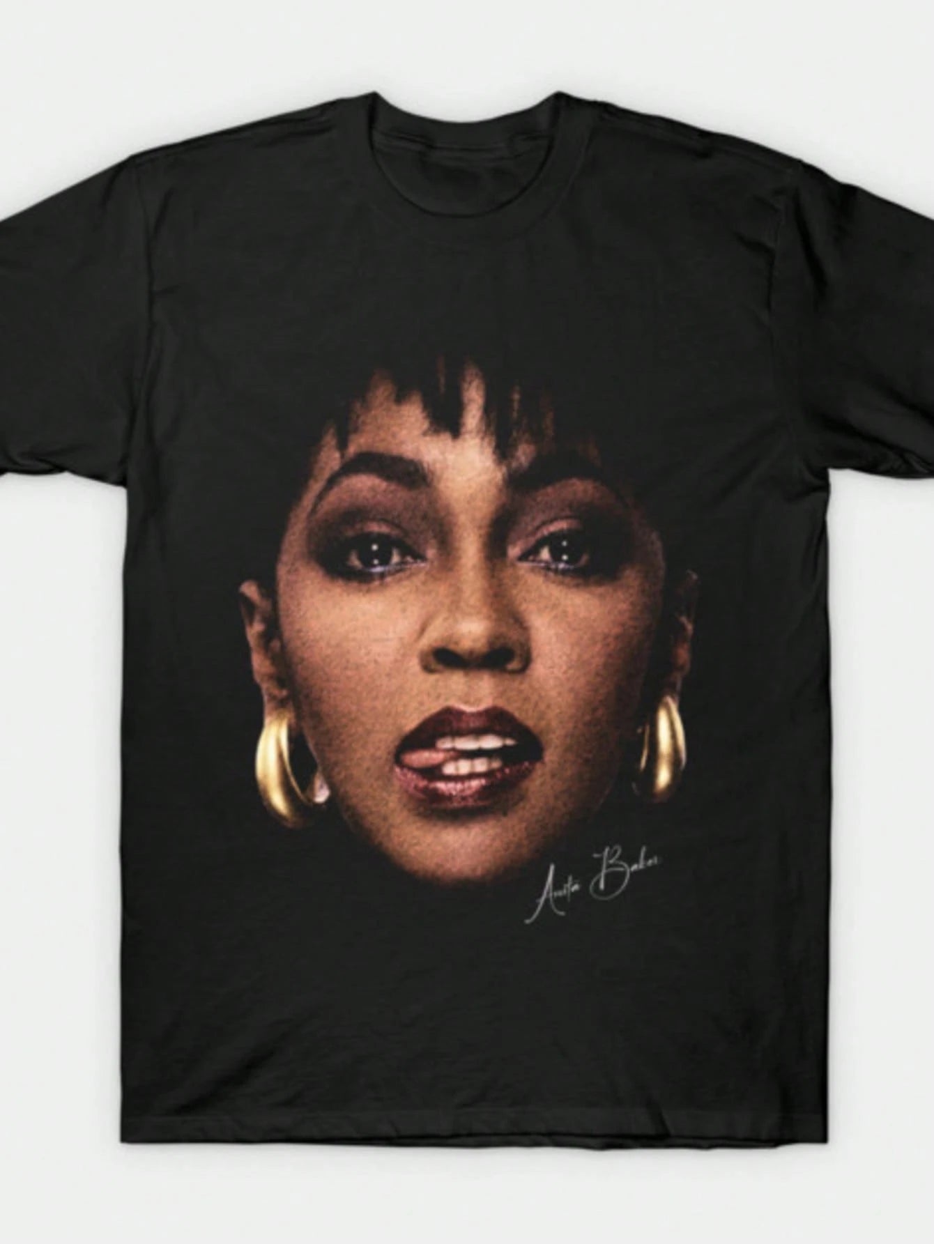 Anita Baker Vintage R&B Singer Portrait Graphic T-Shirt, Soul Music Fan Tee, Casual Cotton Crew Neck Top, Summer Tops For Women