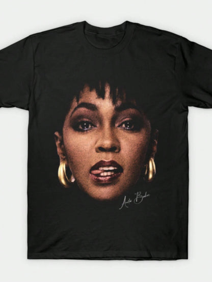 Anita Baker Vintage R&B Singer Portrait Graphic T-Shirt, Soul Music Fan Tee, Casual Cotton Crew Neck Top, Summer Tops For Women