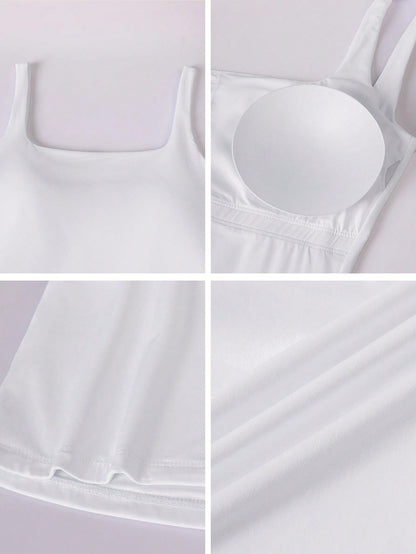 Aoqta Sports Women's Casual Knit Square Neck Cami Tank Top With Built-In Pads,Basic Solid Color Top For Yoga,Daily Wear,Training,Going Out,Business