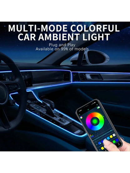 APP Control Car Interior LED Light Bar, RGB 5 In 1 Ambient Light Kit, 275.59 Inch Fiber Optic 8 Color Car Neon Lights Synchronized Music, Automotive Products LED Strip Lights, Car Accessories Dirt Bik