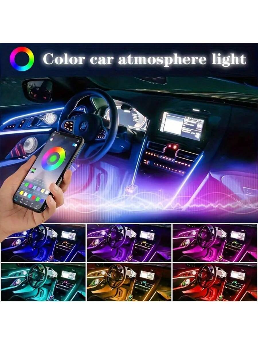 APP Control Car Interior LED Light Bar, RGB 5 In 1 Ambient Light Kit, 275.59 Inch Fiber Optic 8 Color Car Neon Lights Synchronized Music, Automotive Products LED Strip Lights, Car Accessories Dirt Bik