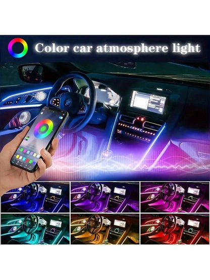 APP Control Car Interior LED Light Bar, RGB 5 In 1 Ambient Light Kit, 275.59 Inch Fiber Optic 8 Color Car Neon Lights Synchronized Music, Automotive Products LED Strip Lights, Car Accessories Dirt Bik