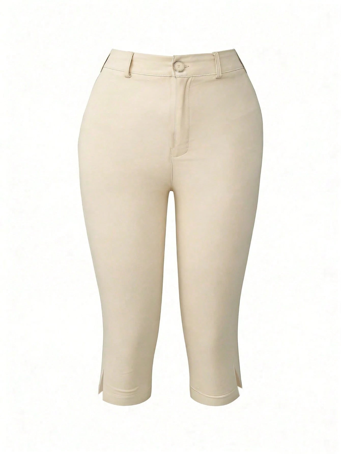 Apperloth A Apperloth Women's Lightweight Elegant Khaki Elastic Slit Hem Leggings, Skinny Fit Slim Capri Pants With Zipper, Casual Everyday & Date Wear Summer