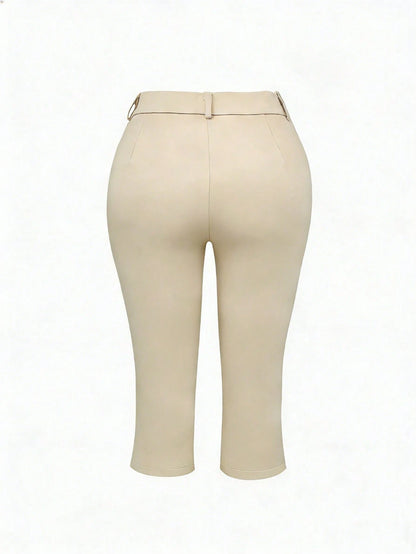 Apperloth A Apperloth Women's Lightweight Elegant Khaki Elastic Slit Hem Leggings, Skinny Fit Slim Capri Pants With Zipper, Casual Everyday & Date Wear Summer