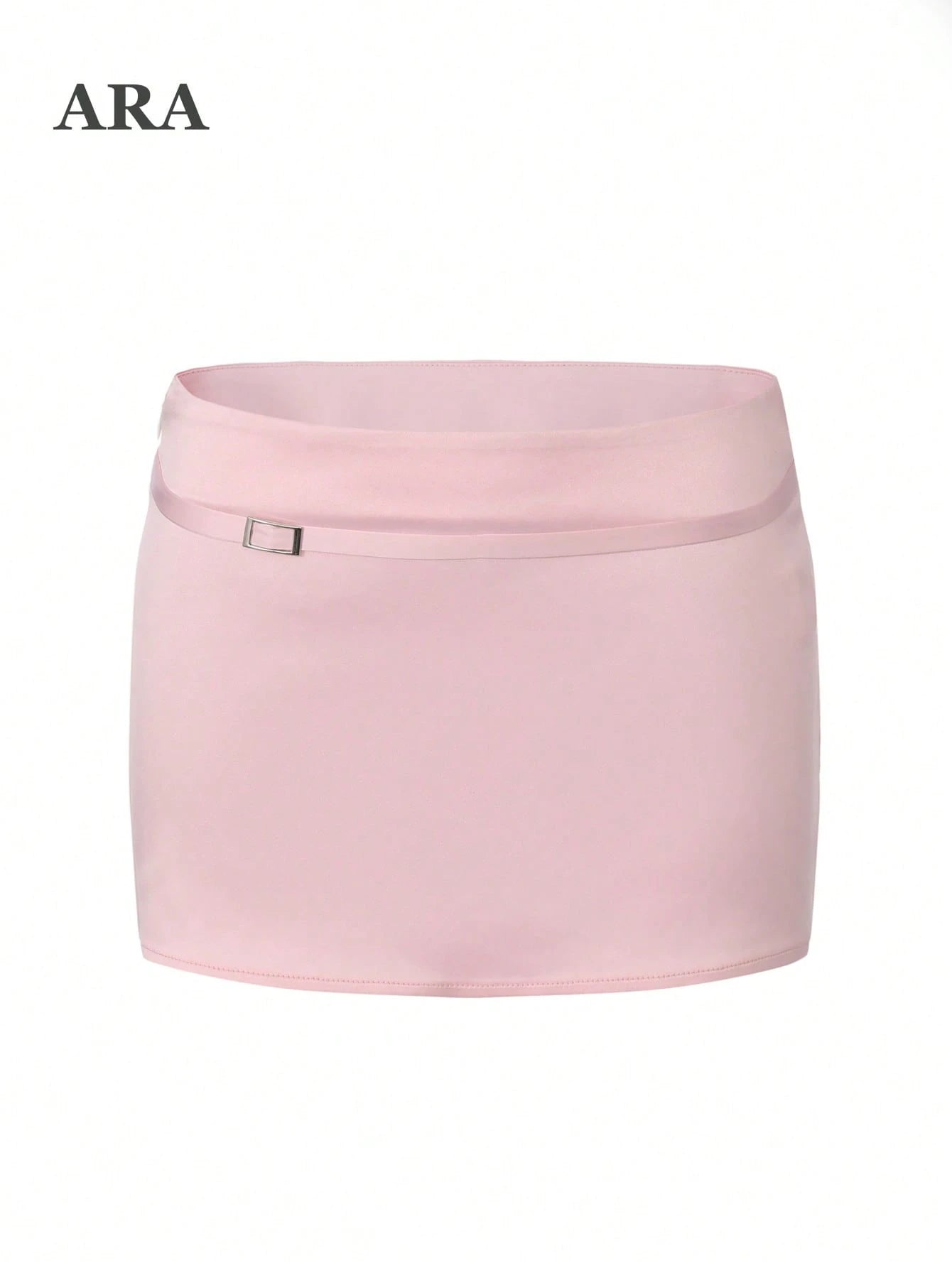 ARA CHIC Women's Pink Low-Waist Mini Skirt With Buckle Belt Design, Fitted Slim Sexy Style, Versatile For School, Dates, Vacation, Summer New Arrival