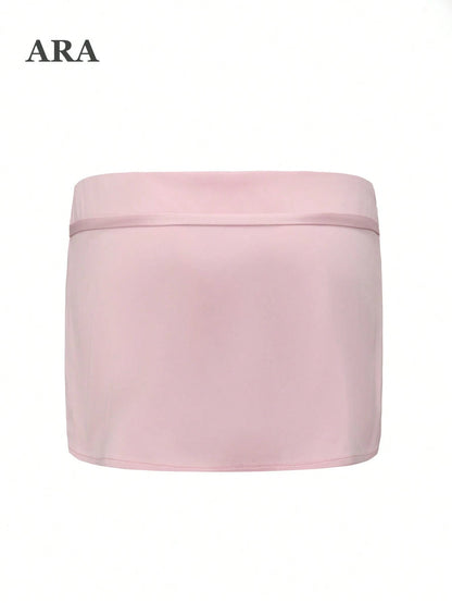 ARA CHIC Women's Pink Low-Waist Mini Skirt With Buckle Belt Design, Fitted Slim Sexy Style, Versatile For School, Dates, Vacation, Summer New Arrival