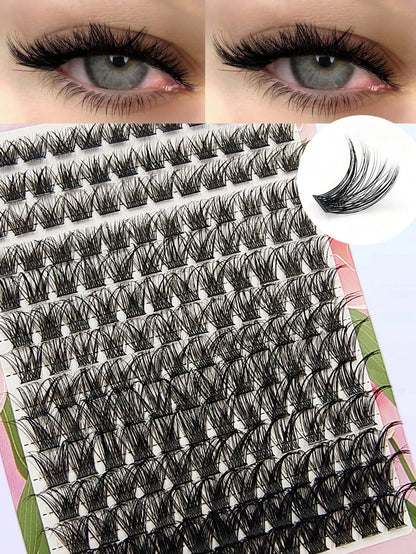 Asiteo 168pcs D-Curl Cluster False Eyelashes 8-16mm Thin Single Strand Natural Fluffy Cluster Lashes DIY Eyelash Extension Easy Application Makeup Tool, Suitable For Beginners, Daily, Party, Travel, M