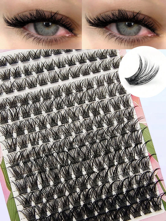 Asiteo 168pcs D-Curl Cluster False Eyelashes 8-16mm Thin Single Strand Natural Fluffy Cluster Lashes DIY Eyelash Extension Easy Application Makeup Tool, Suitable For Beginners, Daily, Party, Travel, M