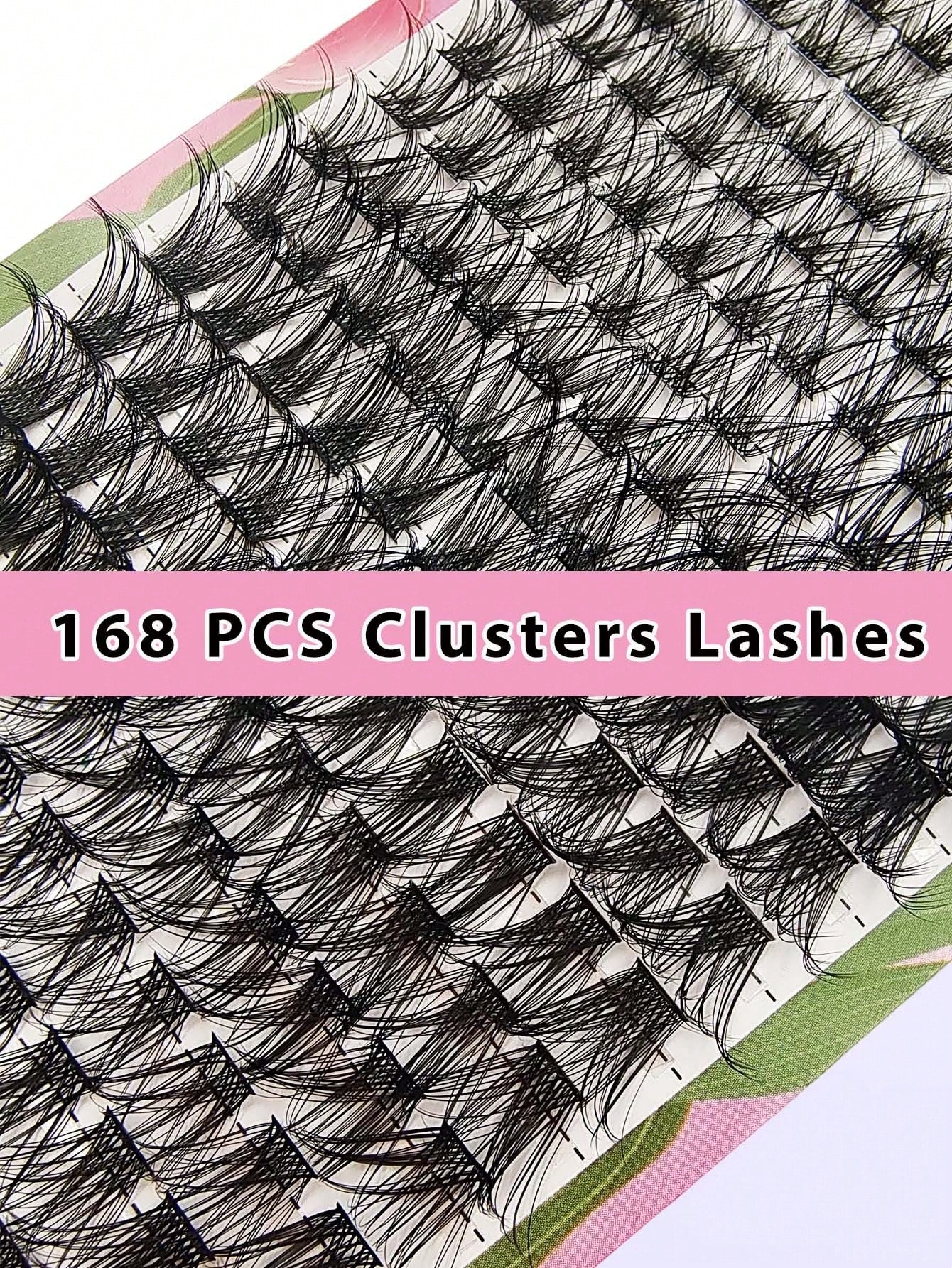 Asiteo 168pcs D-Curl Cluster False Eyelashes 8-16mm Thin Single Strand Natural Fluffy Cluster Lashes DIY Eyelash Extension Easy Application Makeup Tool, Suitable For Beginners, Daily, Party, Travel, M